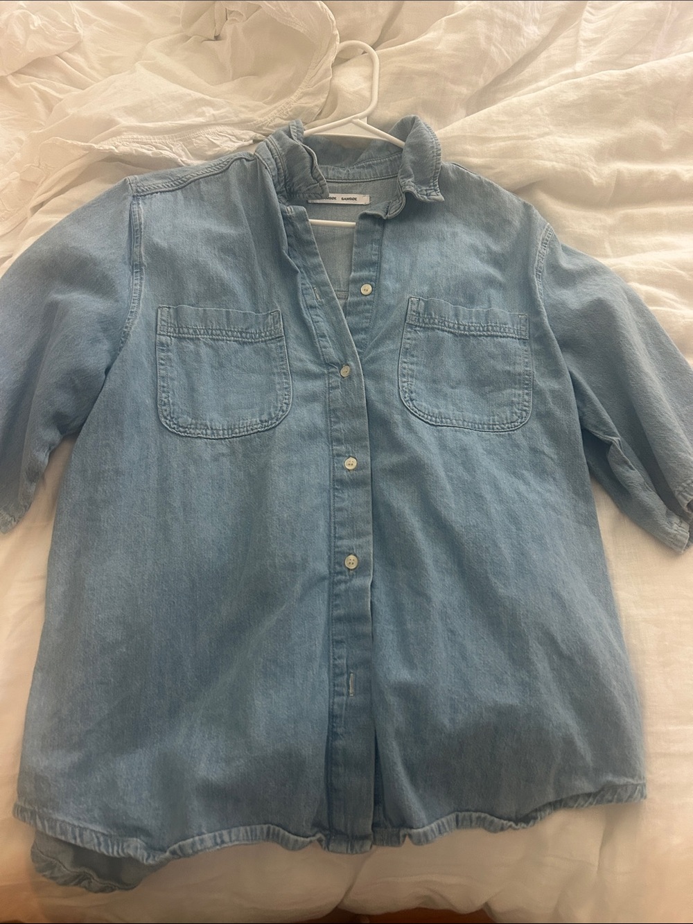 SAMSOE Light Blue Denim Button-Down Shirt